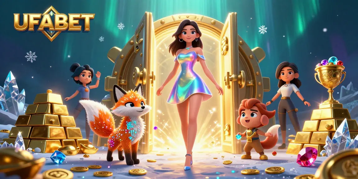 Bet on UFABET with vibrant casino elements featuring slots, treasures, and dynamic graphics.