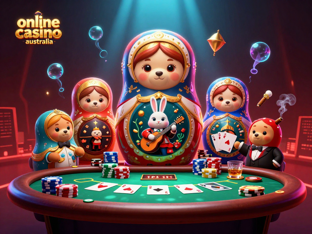 Play exciting pokies at an online casino Australia with vibrant characters and casino elements.