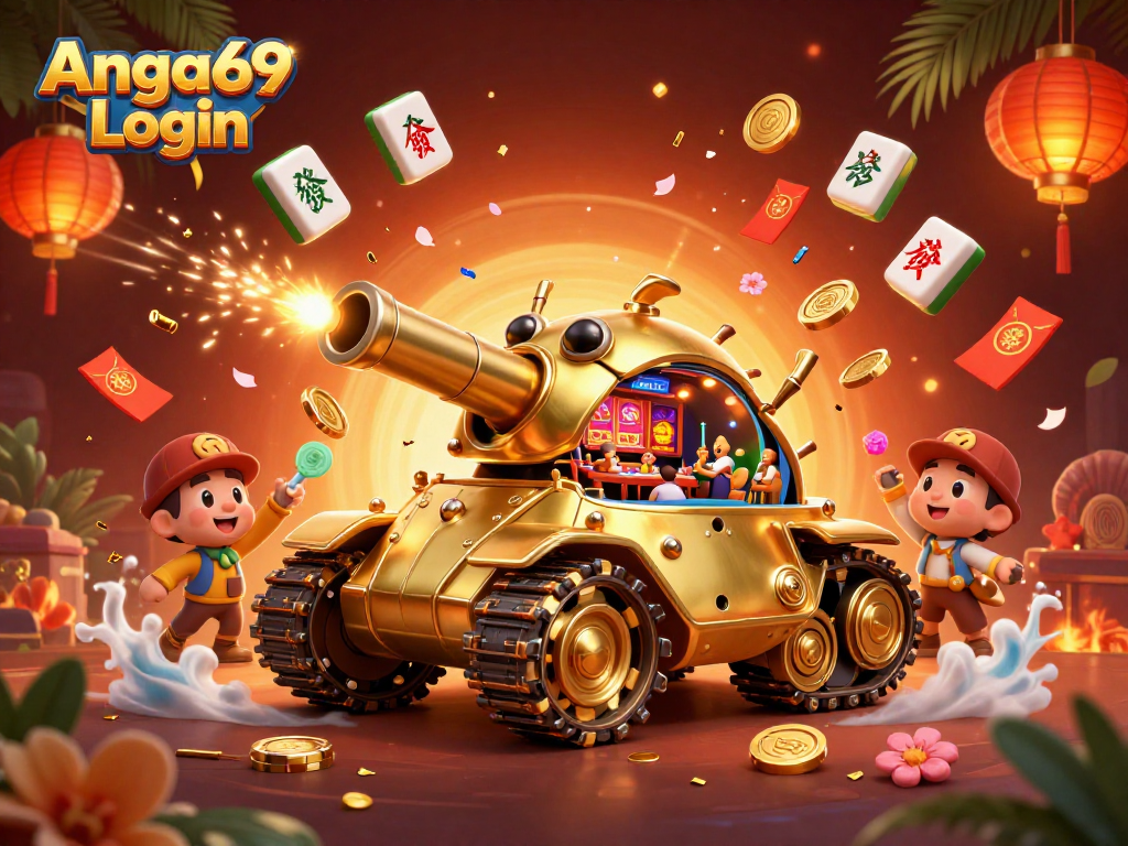 Start your winning journey with Angka69 Login at a vibrant casino scene featuring gold and games.