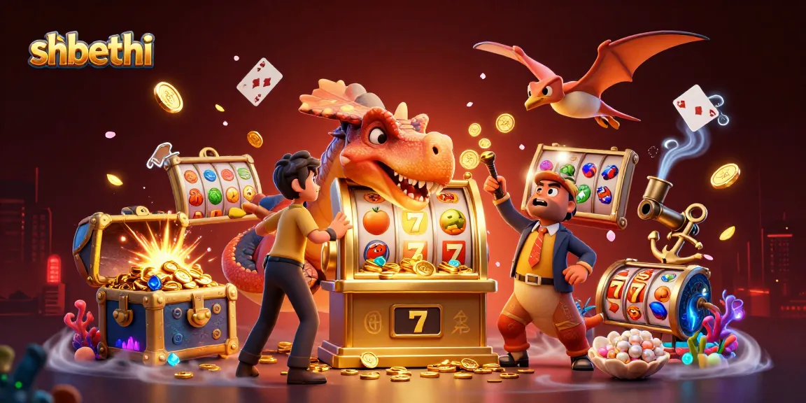 shbethi showcases a pachycephalosaurus winning a jackpot at a slot machine in this vibrant casino scene.