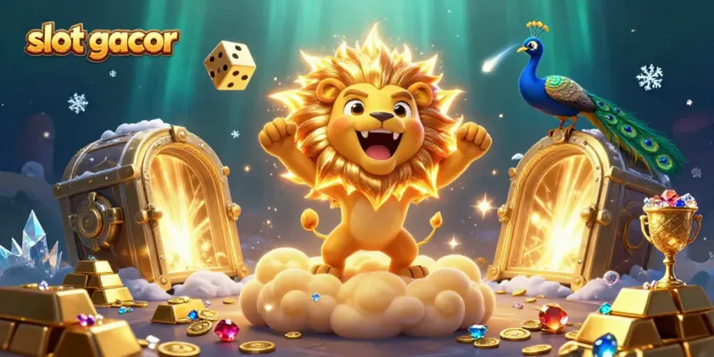 Experience the excitement of slot gacor with a vibrant, dynamic 3D illustration featuring rich golden treasures and magical characters.