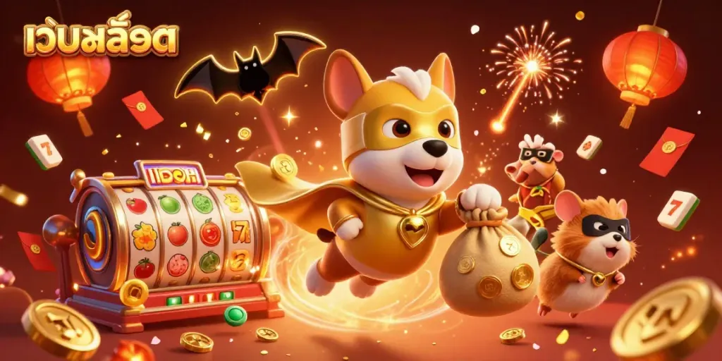 ตัวละครสุนัขและหนูในเว็บสล็อตที่เต็มไปด้วยเหรียญทองและจุดเด่นของเกมสล็อต