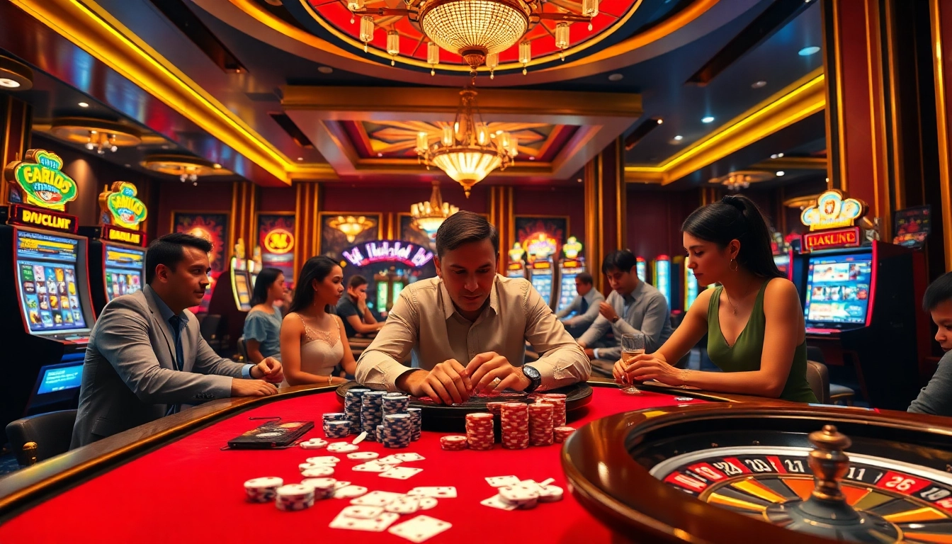 Hit club gamblers enjoying a thrilling poker game in a luxurious casino setting.