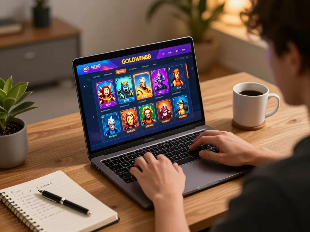 Pemain terlibat dalam sesi menarik di kasino online GOLDWIN88, dengan catatan strategis dan antarmuka permainan yang terlihat.