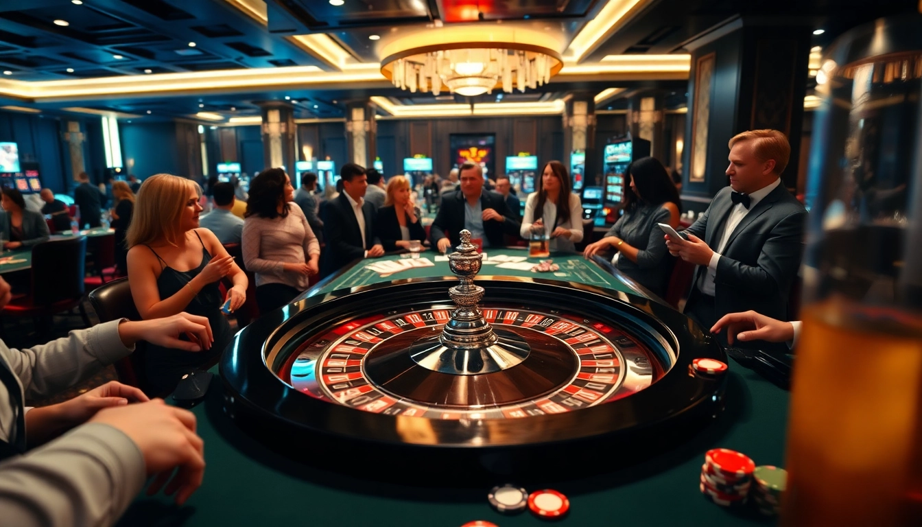 Permainan xgslot88 di kasino dengan meja roulette dan suasana penuh energi.