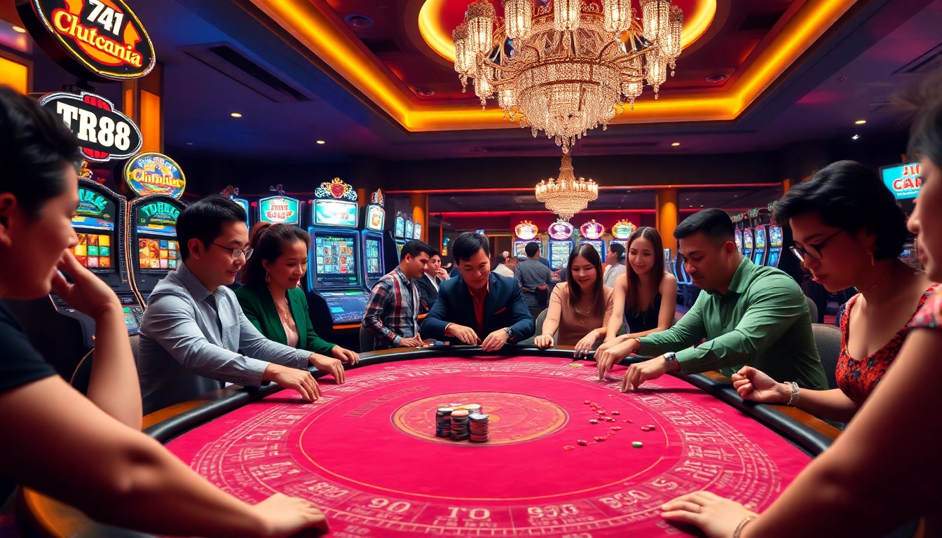 Players enjoying TR88 games with vibrant casino atmosphere and colorful chips.