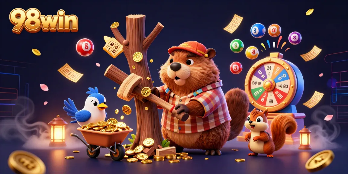 Engage with the exciting 98win casino experience as golden coins rain from a chopping beaver!
