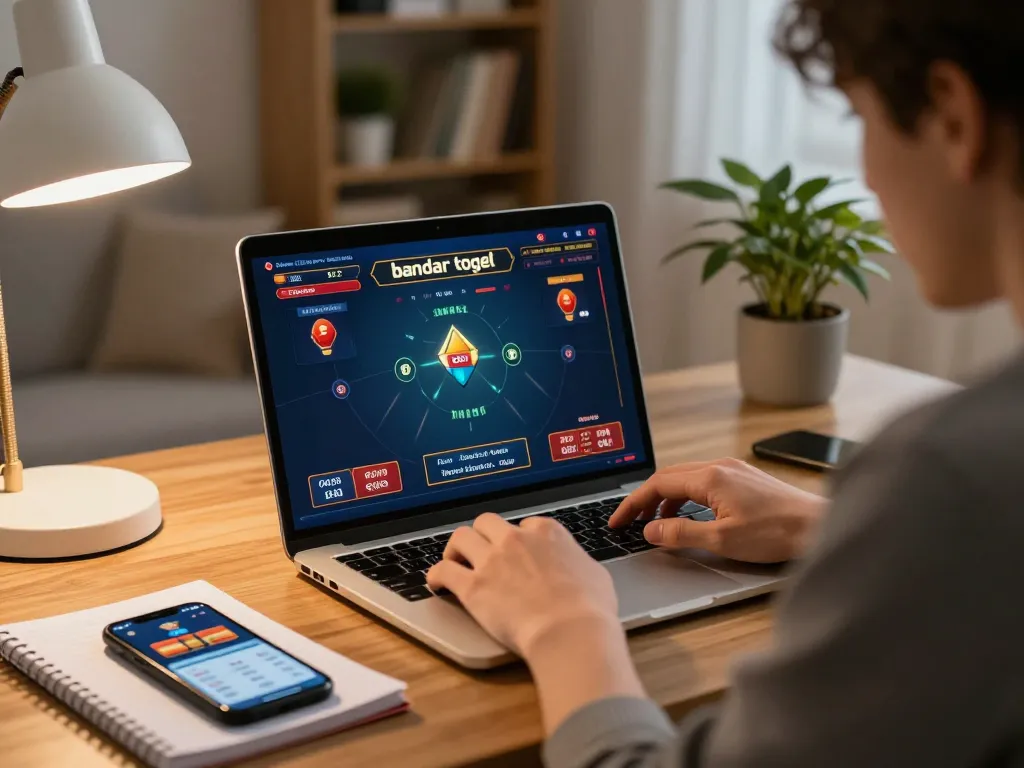 Pemain yang terlibat menjelajahi antarmuka permainan bandar togel online di rumah, menunjukkan perjudian yang bertanggung jawab.