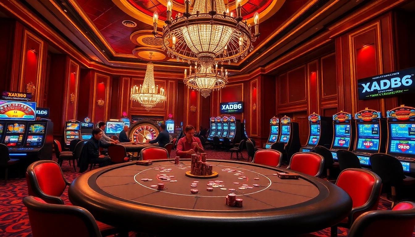 Players enjoying high-stakes poker at XX88 casino, with vibrant chips and roulette wheel.