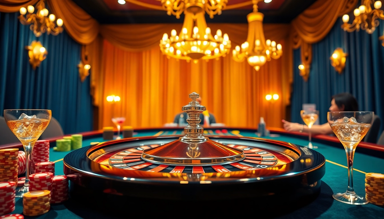 Exciting casino roulette table scene with vibrant chips and a spinning wheel.