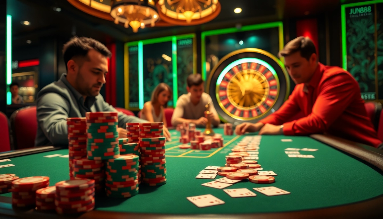 Experience the thrill of jun888 poker with vibrant chips and cards.