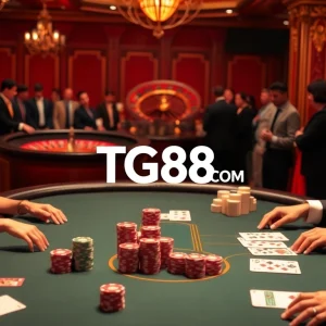 Experience the excitement of winning at TG88 COM casino with vibrant poker chips and an elegant atmosphere.