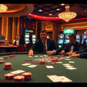 Engage in thrilling gameplay at a luxurious casino table featuring win55 poker action.