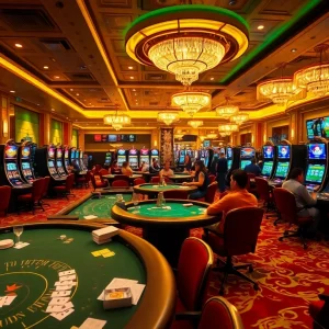 Exciting gaming scene with keonhacai5 betting odds displayed in a luxurious casino.