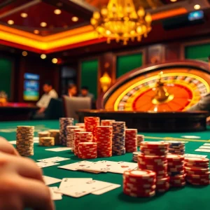 Experience the excitement of the go8 game with players at a luxurious poker table.