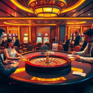 Experience thrill at jbo.com with professionals engaging at poker tables and vibrant slot machines.