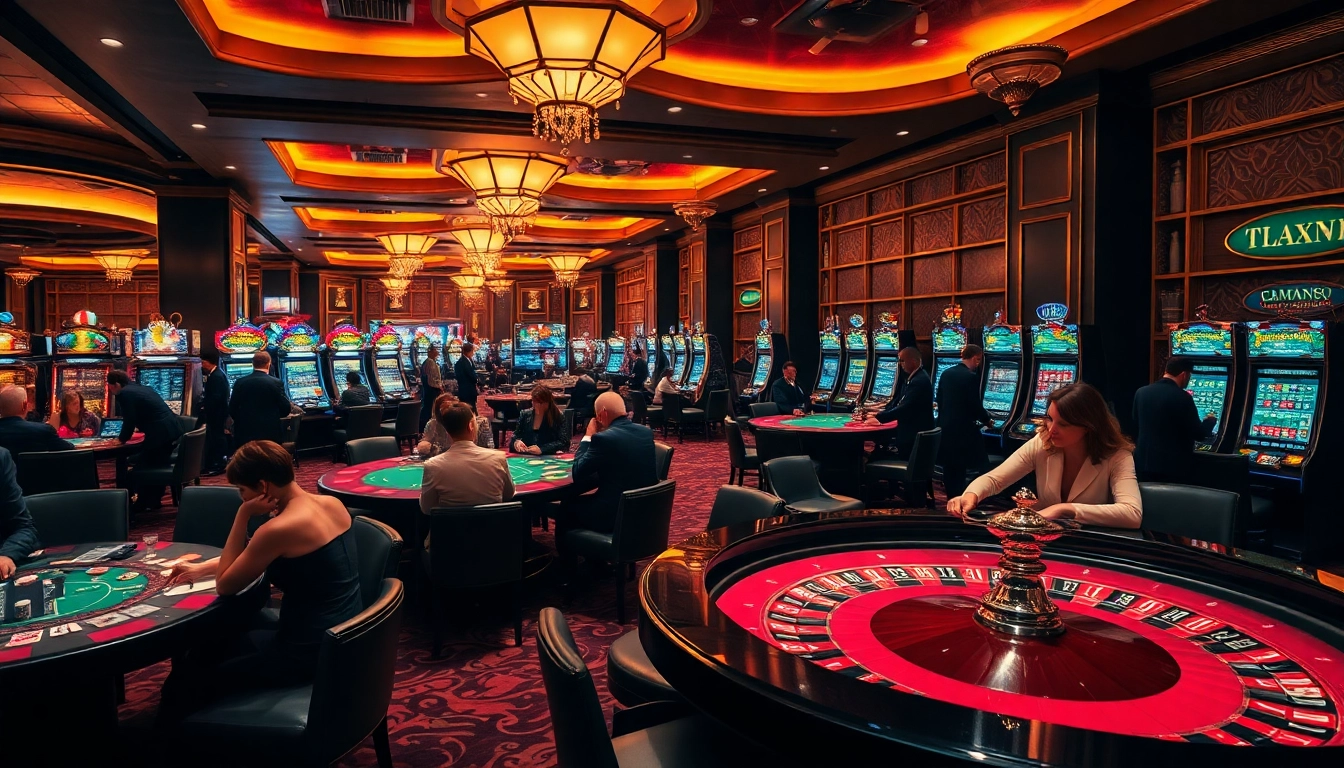 Engaging casino scene illustrating a 'links collection' with players enjoying poker and roulette in a luxurious setting.