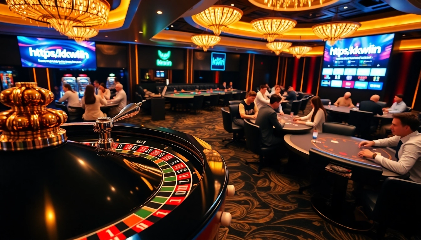 Experience the thrilling atmosphere of gambling at https://kkwin.life, featuring engaging players and vibrant casino elements.