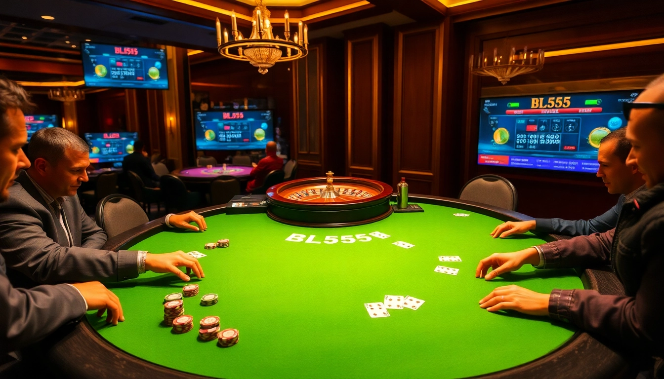Experience intense poker action at BL555 with vibrant chips and professional gameplay.