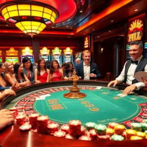 Players experiencing excitement at a roulette table in a casino, embodying the thrill of winning with 789 win.