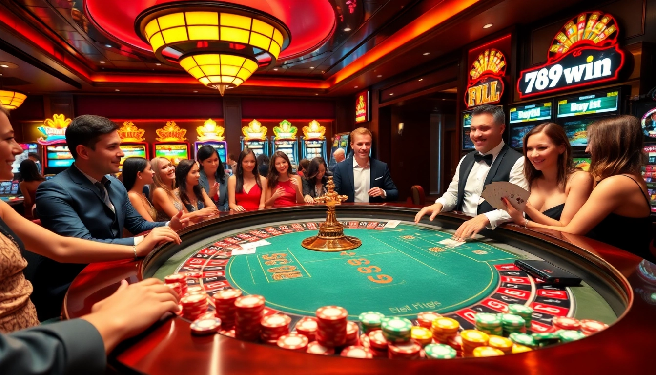 Players experiencing excitement at a roulette table in a casino, embodying the thrill of winning with 789 win.