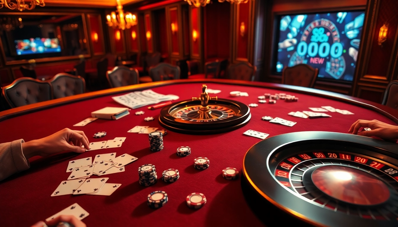 Experience the thrill of 888 new at a luxurious poker table with excited players and vibrant casino elements.