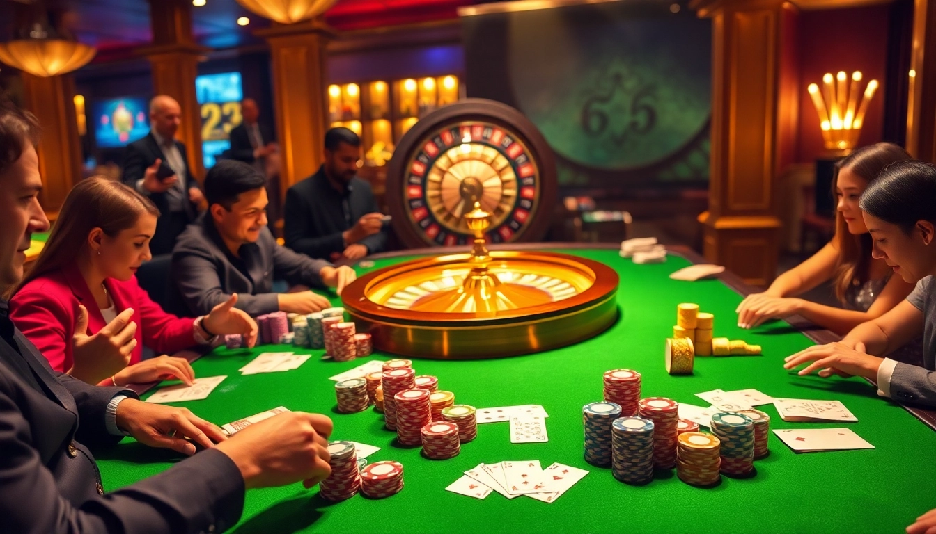 Players strategizing their next move in a high-stakes game at 13win casino, illuminated by vibrant lights.