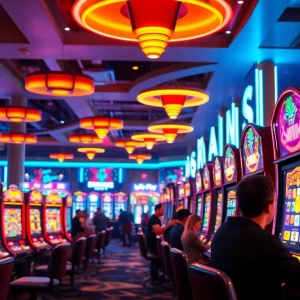 Exciting scene with players enjoying doaslot slot machines in a vibrant casino atmosphere.