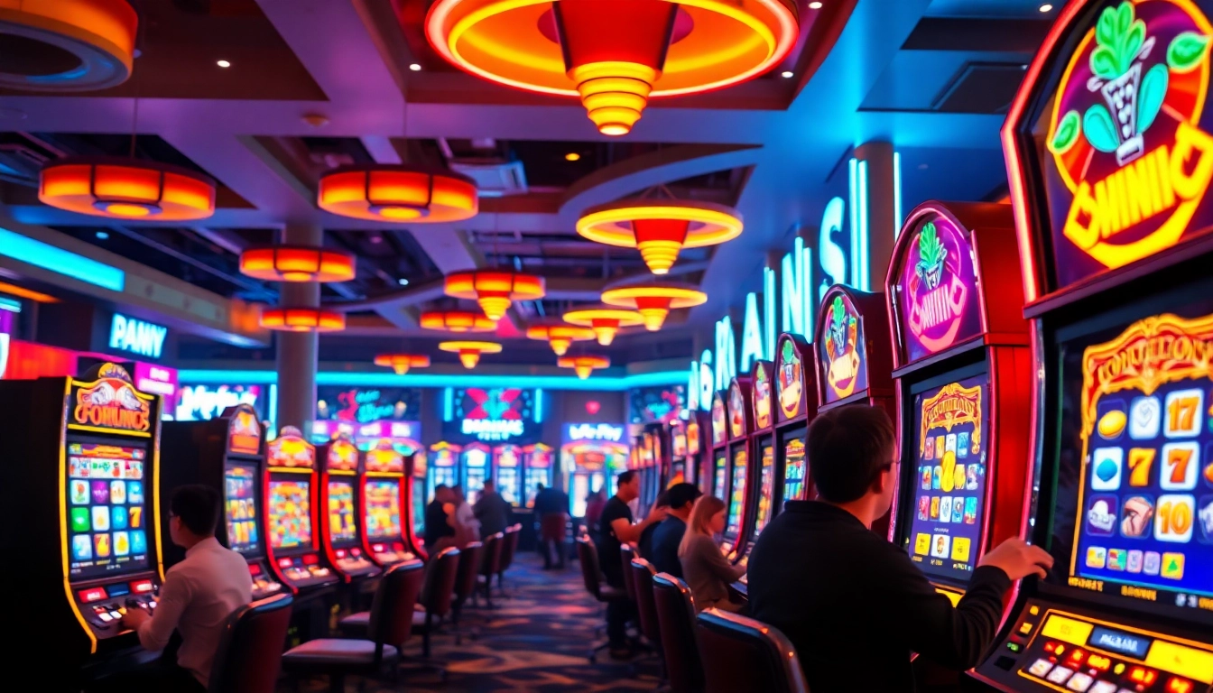 Exciting scene with players enjoying doaslot slot machines in a vibrant casino atmosphere.