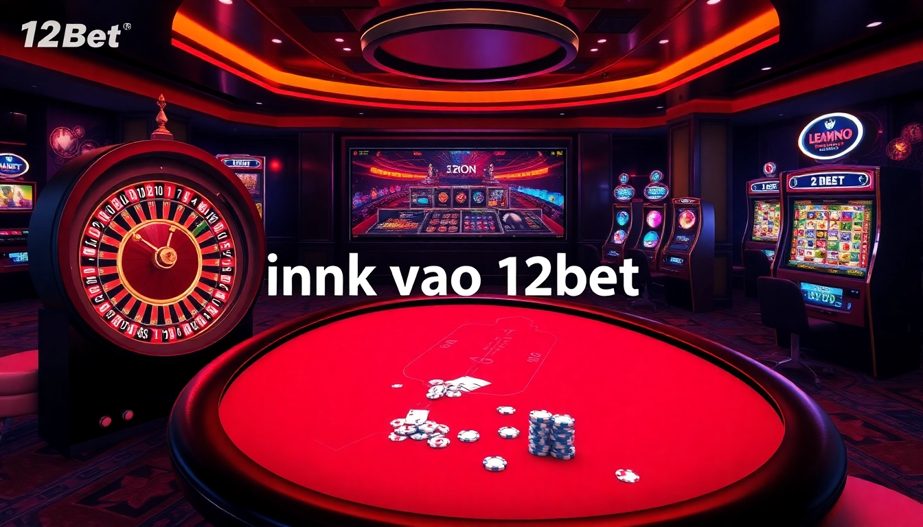 Experience the excitement of ink vao 12bet with a luxurious online casino scene featuring roulette, poker, and slot machines.