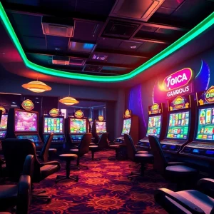 Situs kode4d online gaming room with vibrant slot games and cozy ambiance
