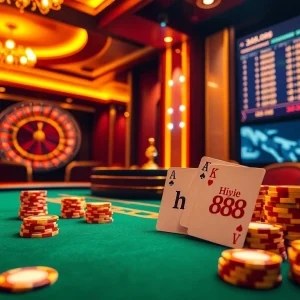 Experience the thrill of gambling at Hi888 casino with vibrant gaming tables and stakes.