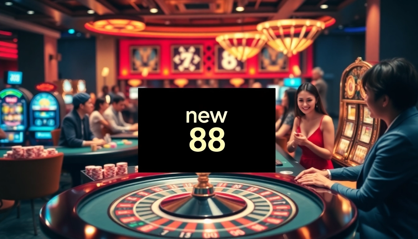 Players engaging with new88's exciting online casino games like slots, poker, and roulette.
