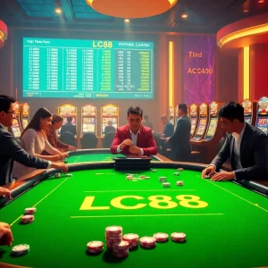 Experience the thrill of LC88 casino with vibrant gaming tables and exciting slot machines.