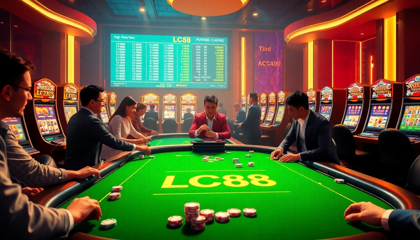 Experience the thrill of LC88 casino with vibrant gaming tables and exciting slot machines.