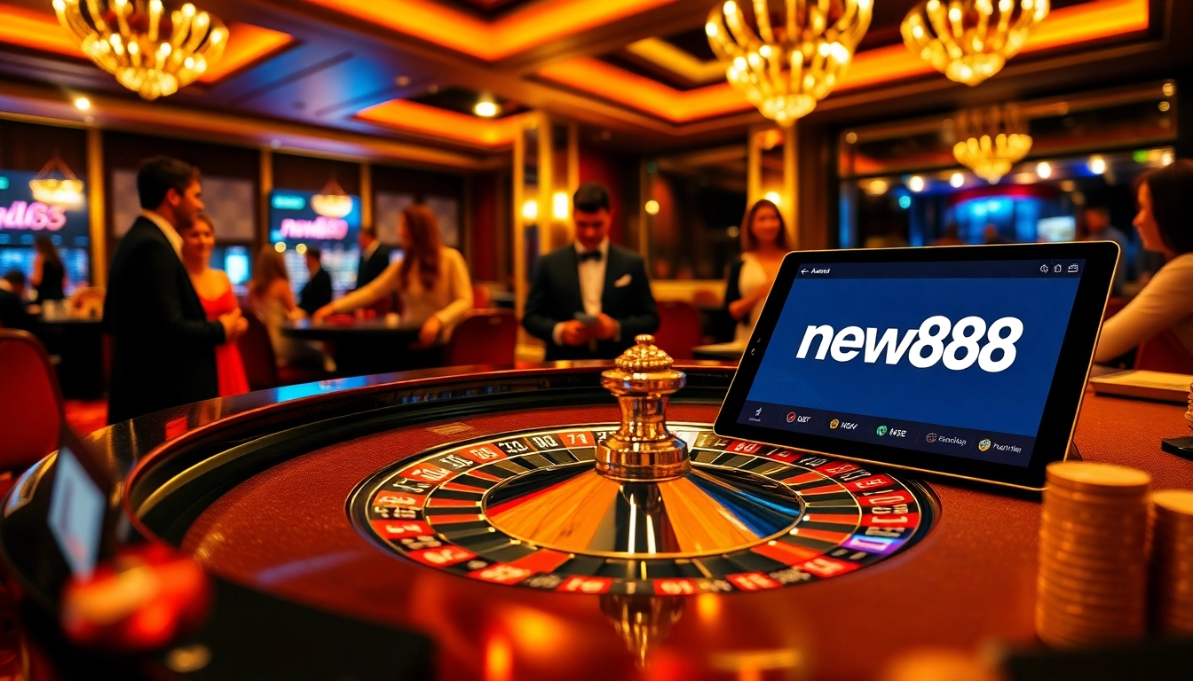 Players engaging with the new888 roulette table, showcasing a vibrant casino atmosphere.