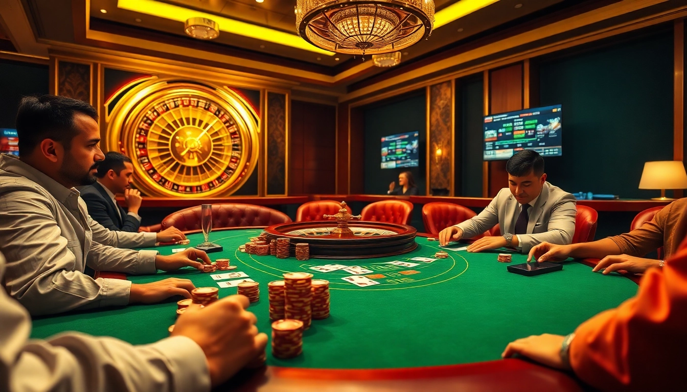 Engage in exciting gaming at https://789f.living/ with a luxurious poker table surrounded by eager players.