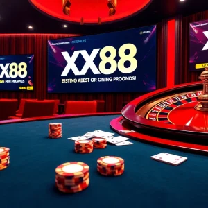 Experience the thrill of xx88 online casino with vibrant poker tables, roulette wheels, and luxurious betting interfaces.