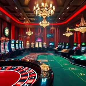 Experience the thrill of casino C168 with luxurious gaming tables, vibrant slot machines, and engaging dealers.