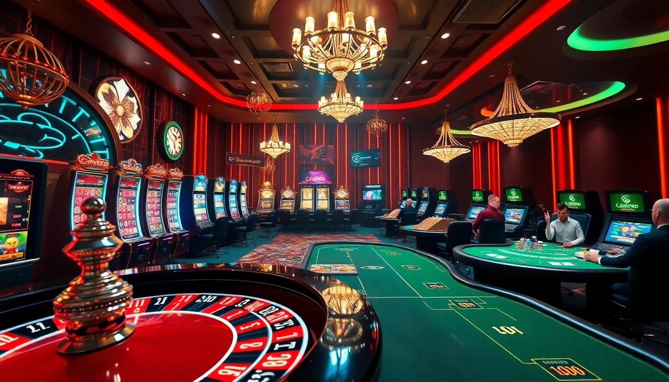 Experience the thrill of casino C168 with luxurious gaming tables, vibrant slot machines, and engaging dealers.