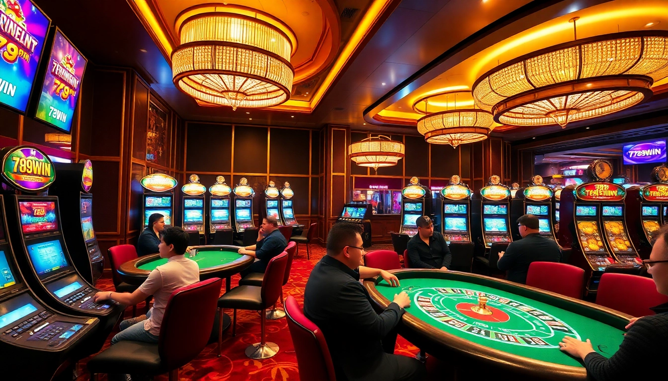 Experience the excitement of 789WIN with players enjoying poker, roulette, and slot games.