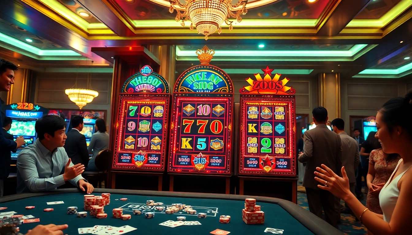 Players enjoying the hz88 slot experience in a vibrant casino atmosphere.