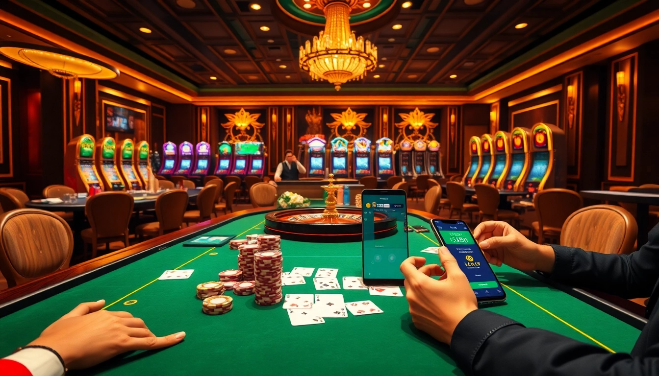 The thrilling action of online games at 789club, showcasing vibrant casino tables and slot machines.