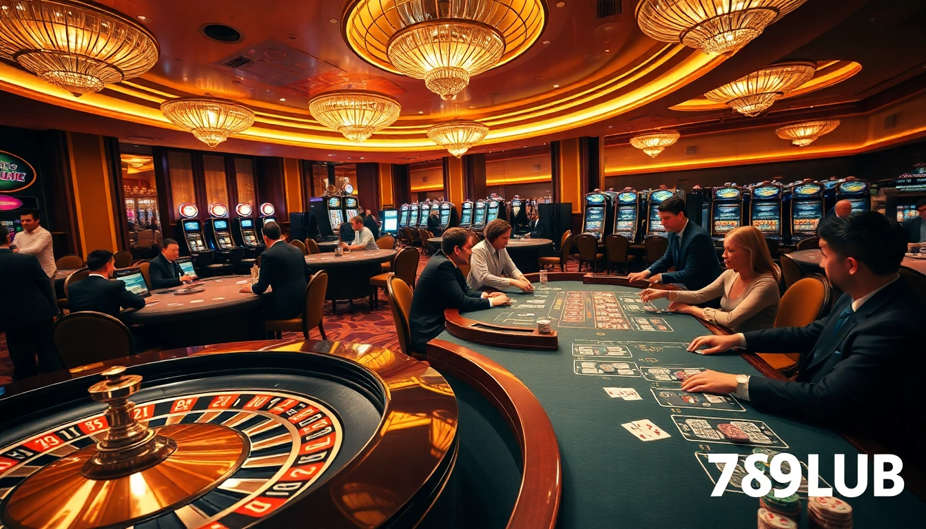 Players enjoying high-stakes games at 789CLUB casino with vibrant atmosphere.
