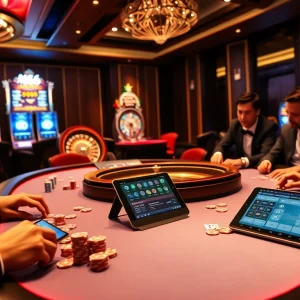 Experience the dynamic ambiance of MB66 casino with players at the table engaging in thrilling games.