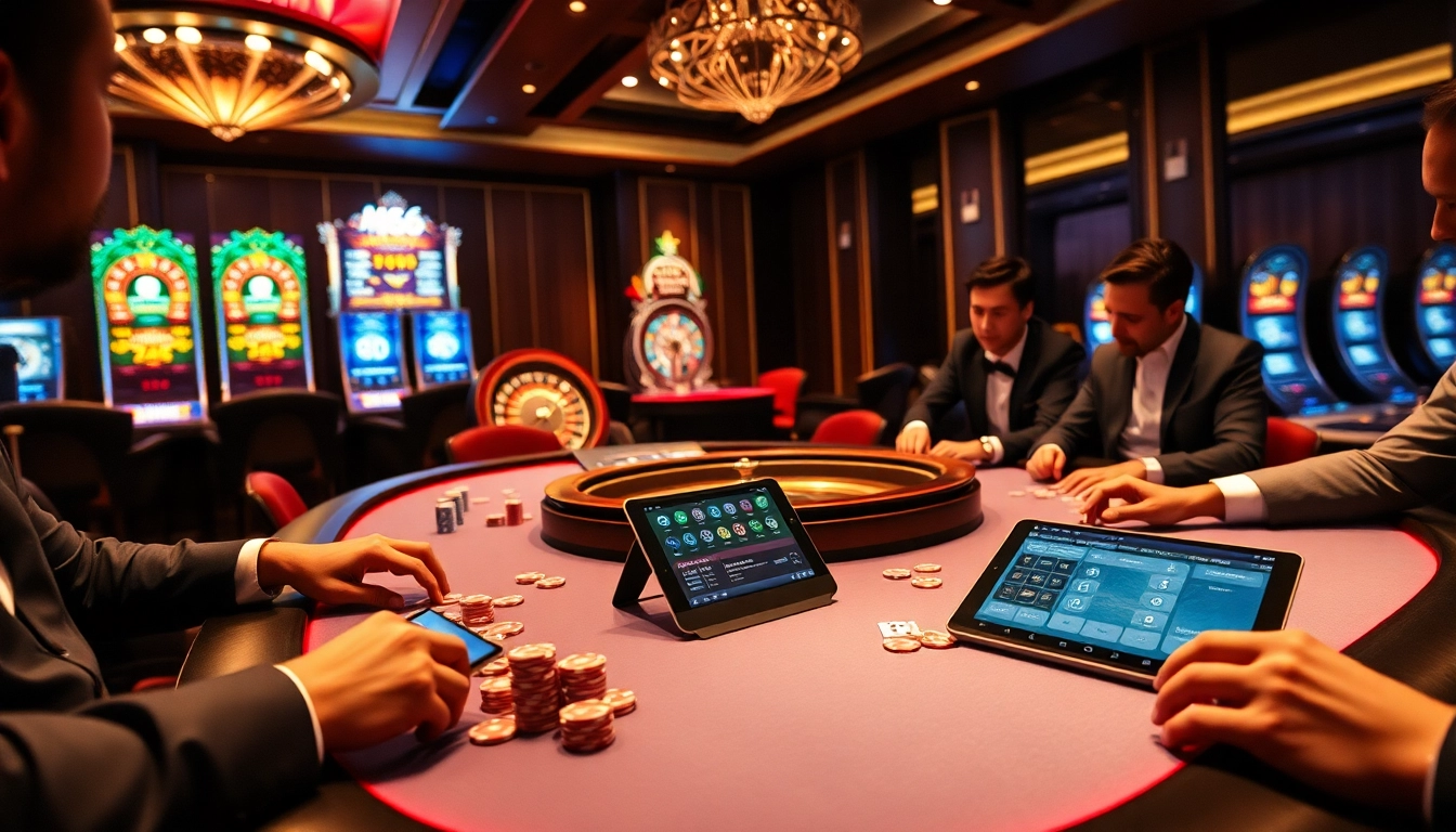 Experience the dynamic ambiance of MB66 casino with players at the table engaging in thrilling games.