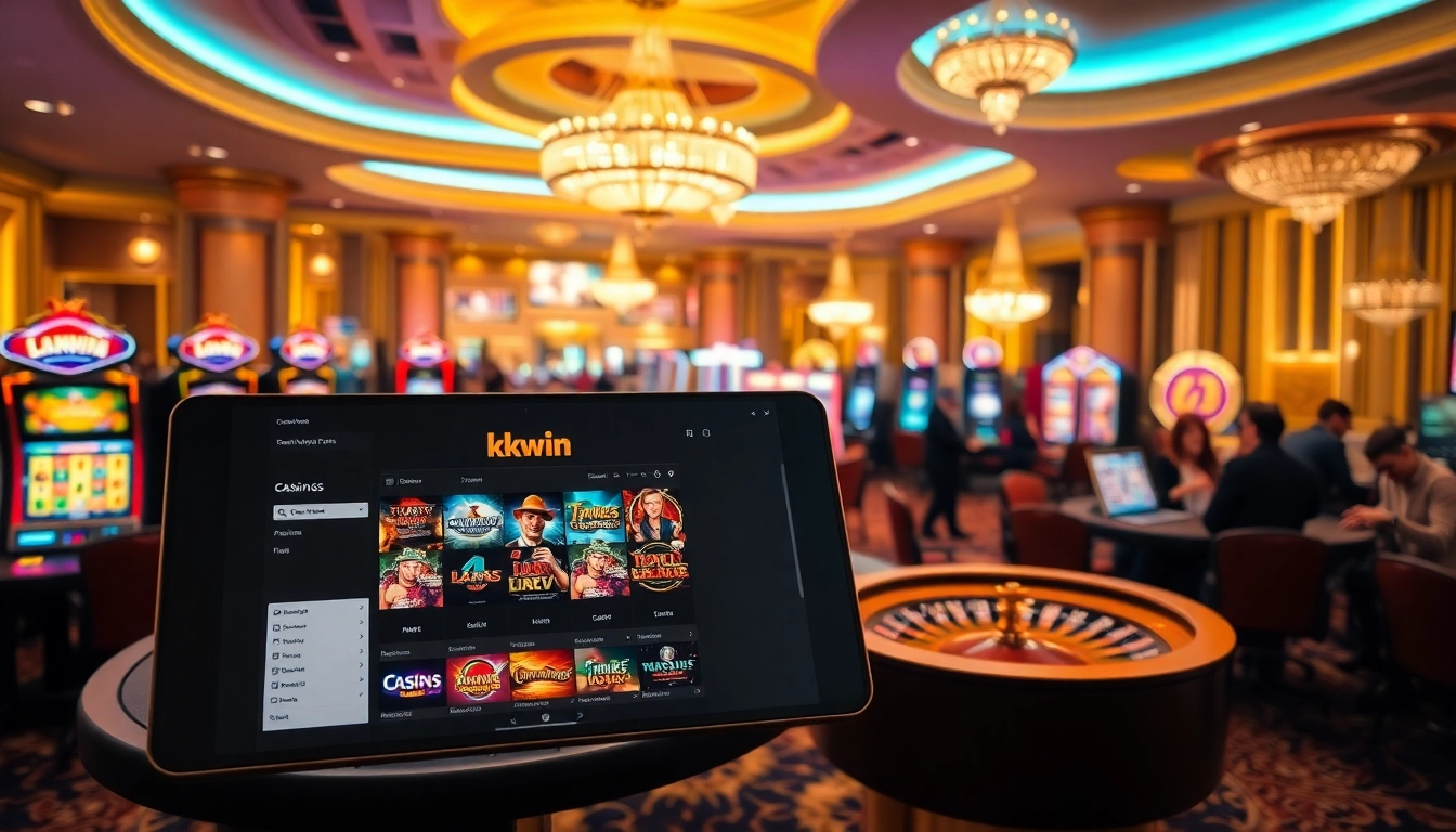 kkwin gaming experience with vibrant slot machines and luxurious casino tables.