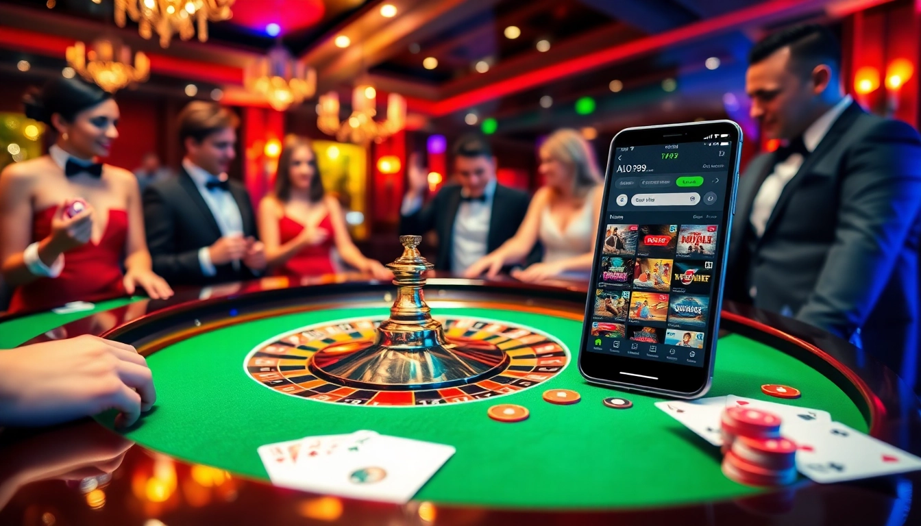 Players placing bets at the alo789 casino, featuring roulette and vibrant poker chips.
