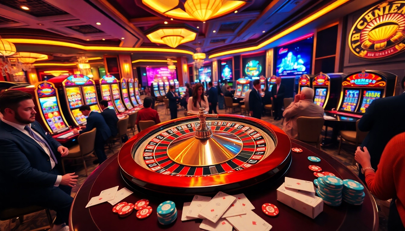 Pahala4d players enjoying vibrant casino excitement at roulette and slot machines.