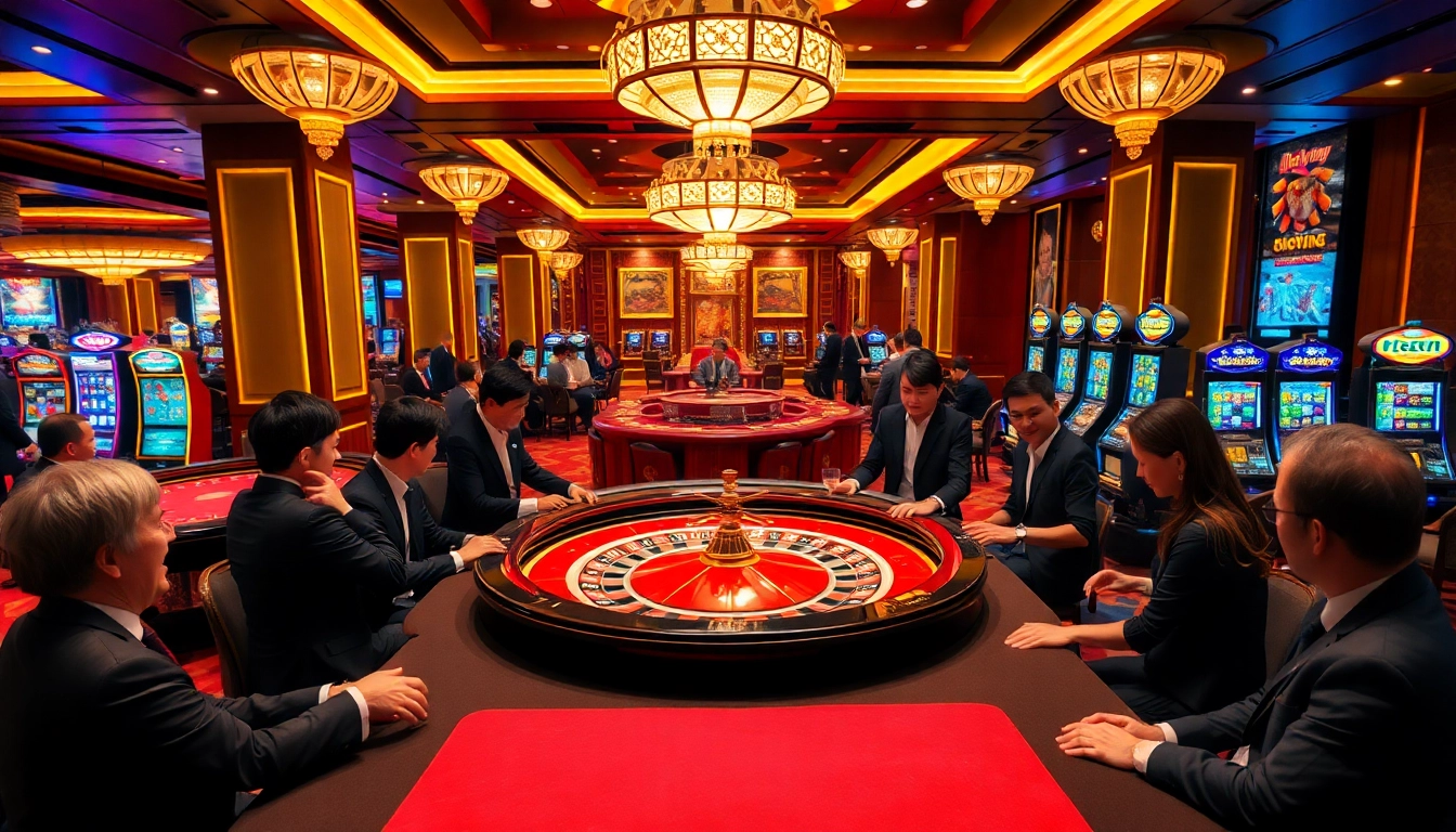 Engaging casino players on the gaming floor, capturing the essence of Trang chủ 23WIN in action.
